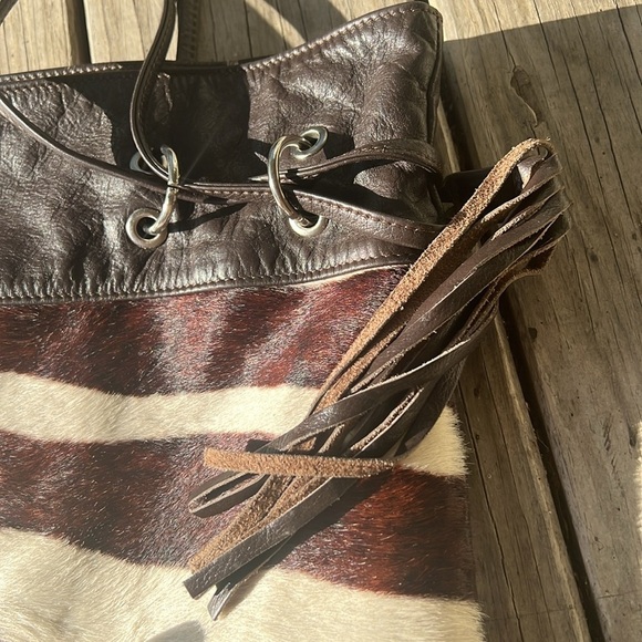 PlusBag Italy Zebra Haircalf Leather Western Tote shoulder bag Boho Cowgirl Chic - Picture 3 of 11